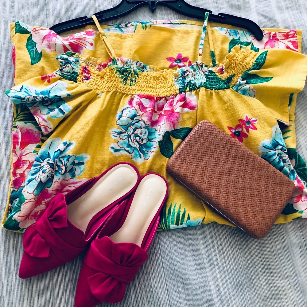 Yellow Floral Linen Dress